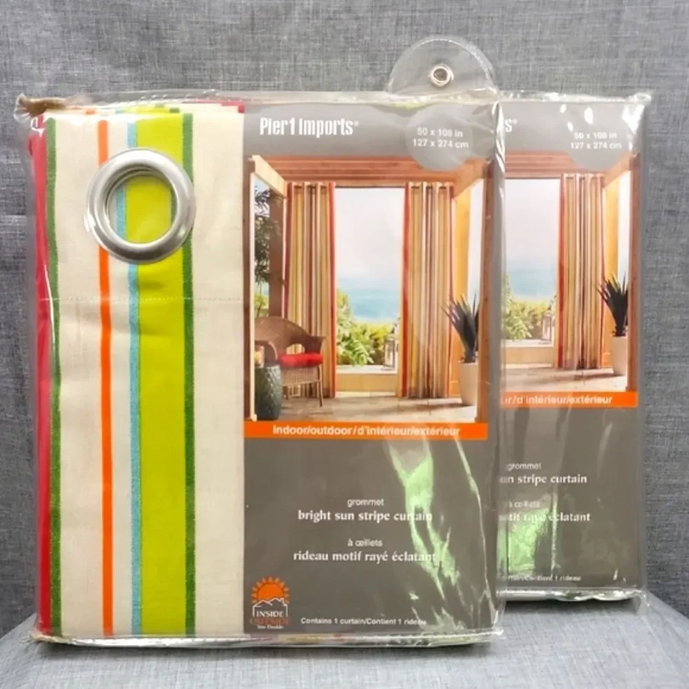 Pier 1 Imports NWT 2X Bright Sun Stripe Curtains Grommet Set 50 X 108 in
